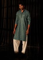 Viscose Cyan Blue Eid Wear Chikankari Embroidery Readymade Kurta Pajama